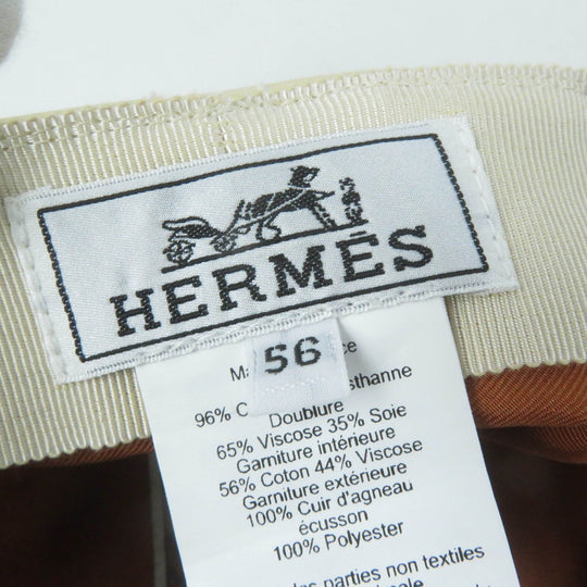 HERMES Casquette Main: 96% cotton, Main: 4% polyurethane, Part: sheep leather, Lining: 65% rayon, Lining: 35% silk beige Kabul Cricket Women 56 Used Authentic