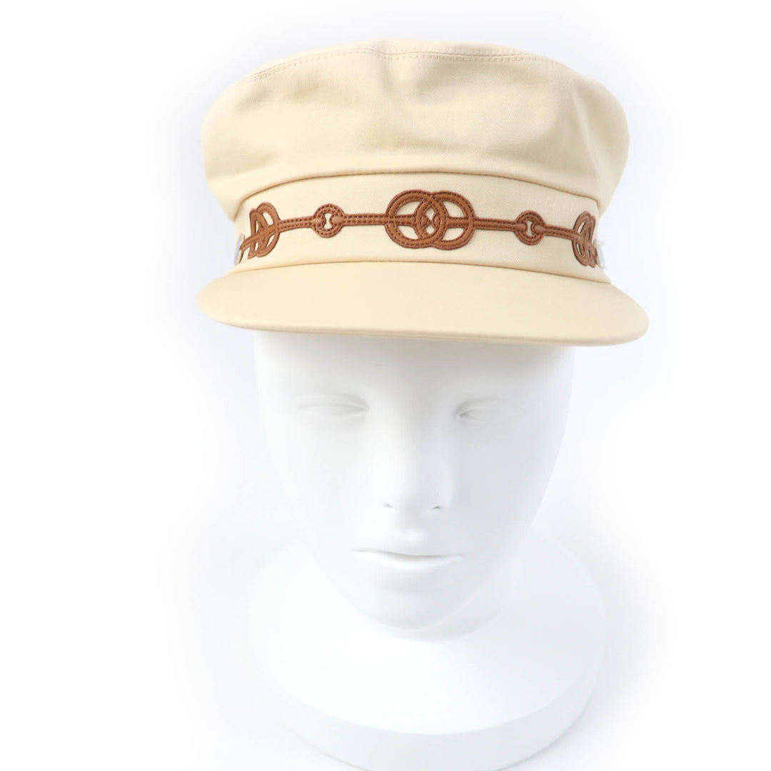 HERMES Casquette Main: 96% cotton, Main: 4% polyurethane, Part: sheep leather, Lining: 65% rayon, Lining: 35% silk beige Kabul Cricket Women 56 Used Authentic