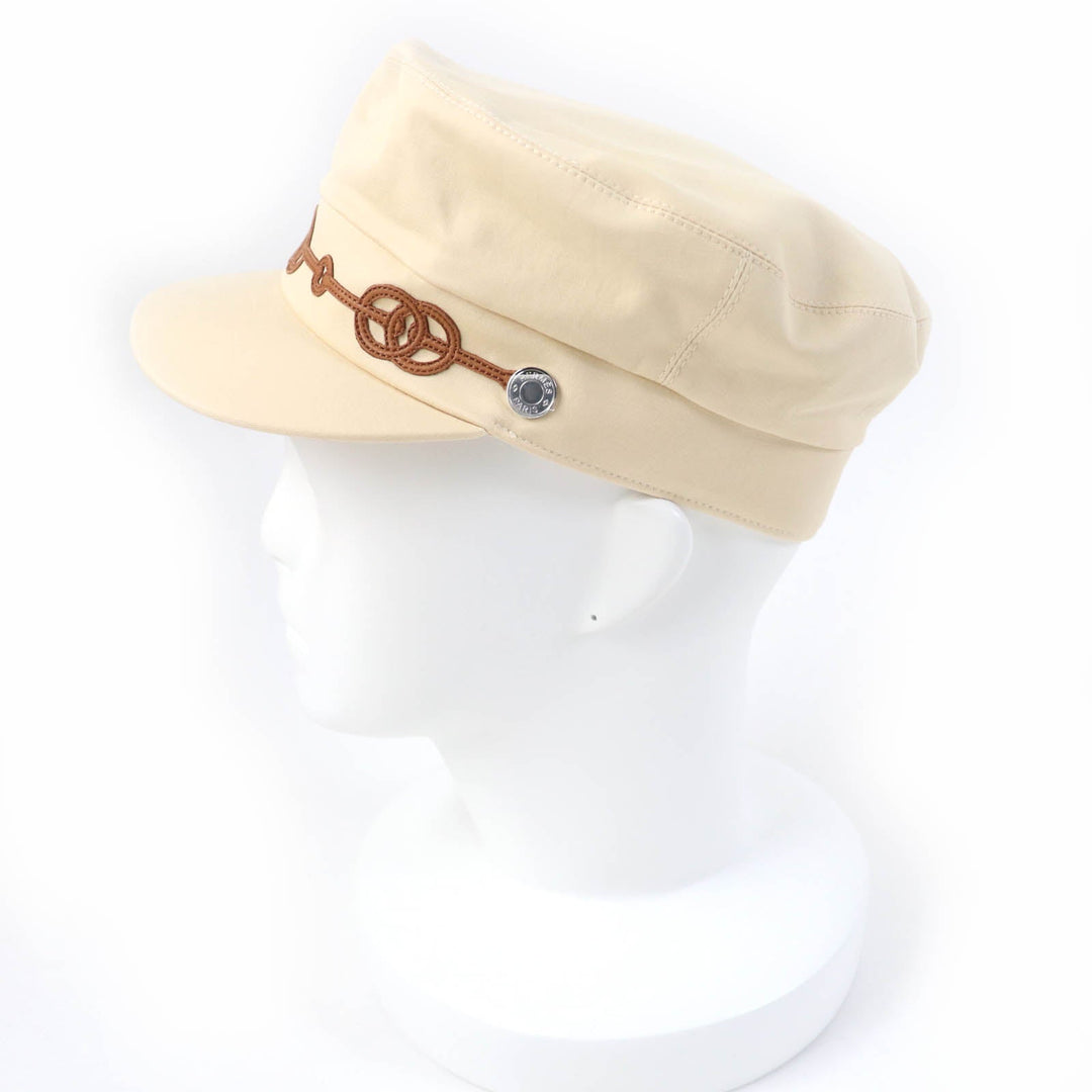 HERMES Casquette Main: 96% cotton, Main: 4% polyurethane, Part: sheep leather, Lining: 65% rayon, Lining: 35% silk beige Kabul Cricket Women 56 Used Authentic