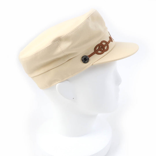 HERMES Casquette Main: 96% cotton, Main: 4% polyurethane, Part: sheep leather, Lining: 65% rayon, Lining: 35% silk beige Kabul Cricket Women 56 Used Authentic