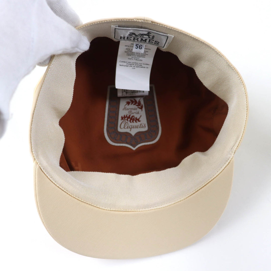 HERMES Casquette Main: 96% cotton, Main: 4% polyurethane, Part: sheep leather, Lining: 65% rayon, Lining: 35% silk beige Kabul Cricket Women 56 Used Authentic