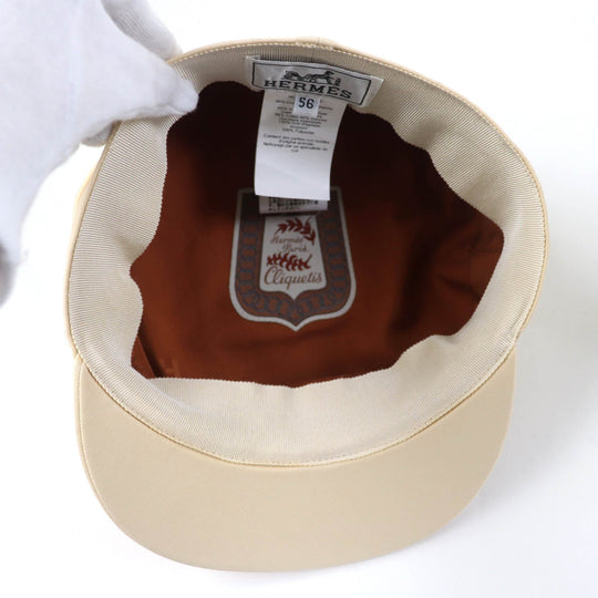 HERMES Casquette Main: 96% cotton, Main: 4% polyurethane, Part: sheep leather, Lining: 65% rayon, Lining: 35% silk beige Kabul Cricket Women 56 Used Authentic