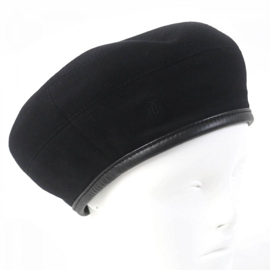 HERMES beret Main: 100% cashmere, Part: Lamb leather, Lining: 65% rayon, Lining: 35% silk black Women 58 Used Authentic