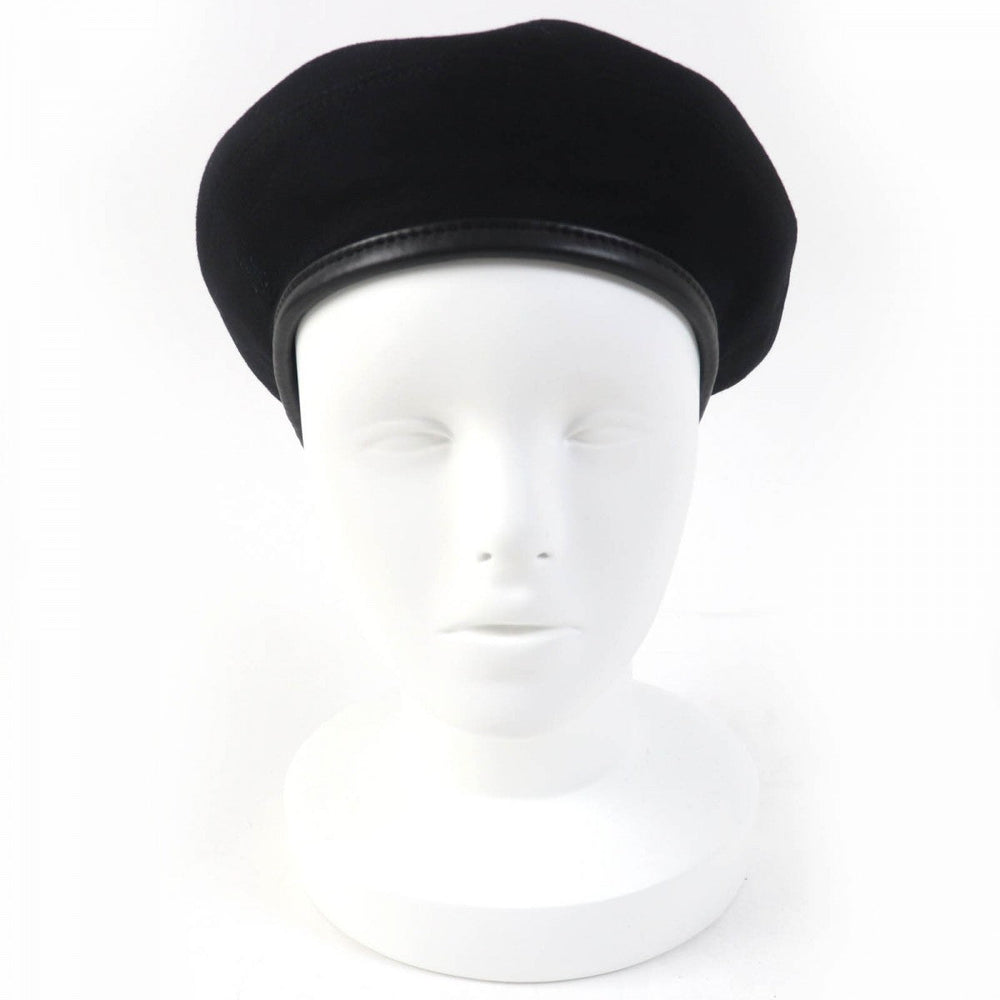 HERMES beret Main: 100% cashmere, Part: Lamb leather, Lining: 65% rayon, Lining: 35% silk black Women 58 Used Authentic