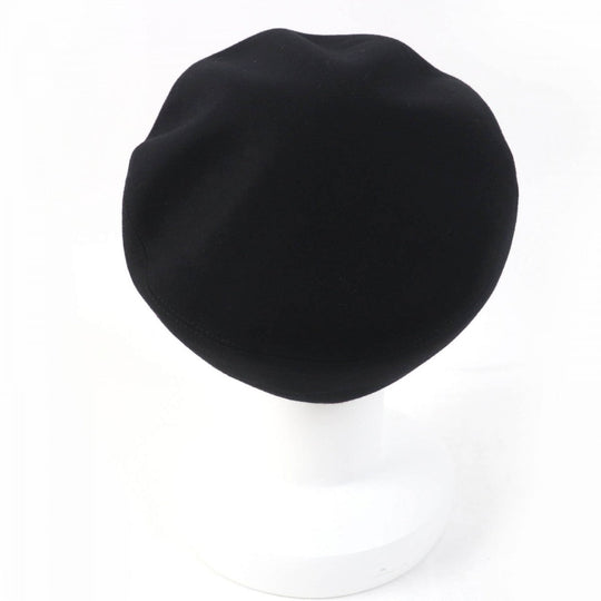 HERMES beret Main: 100% cashmere, Part: Lamb leather, Lining: 65% rayon, Lining: 35% silk black Women 58 Used Authentic