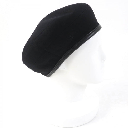 HERMES beret Main: 100% cashmere, Part: Lamb leather, Lining: 65% rayon, Lining: 35% silk black Women 58 Used Authentic