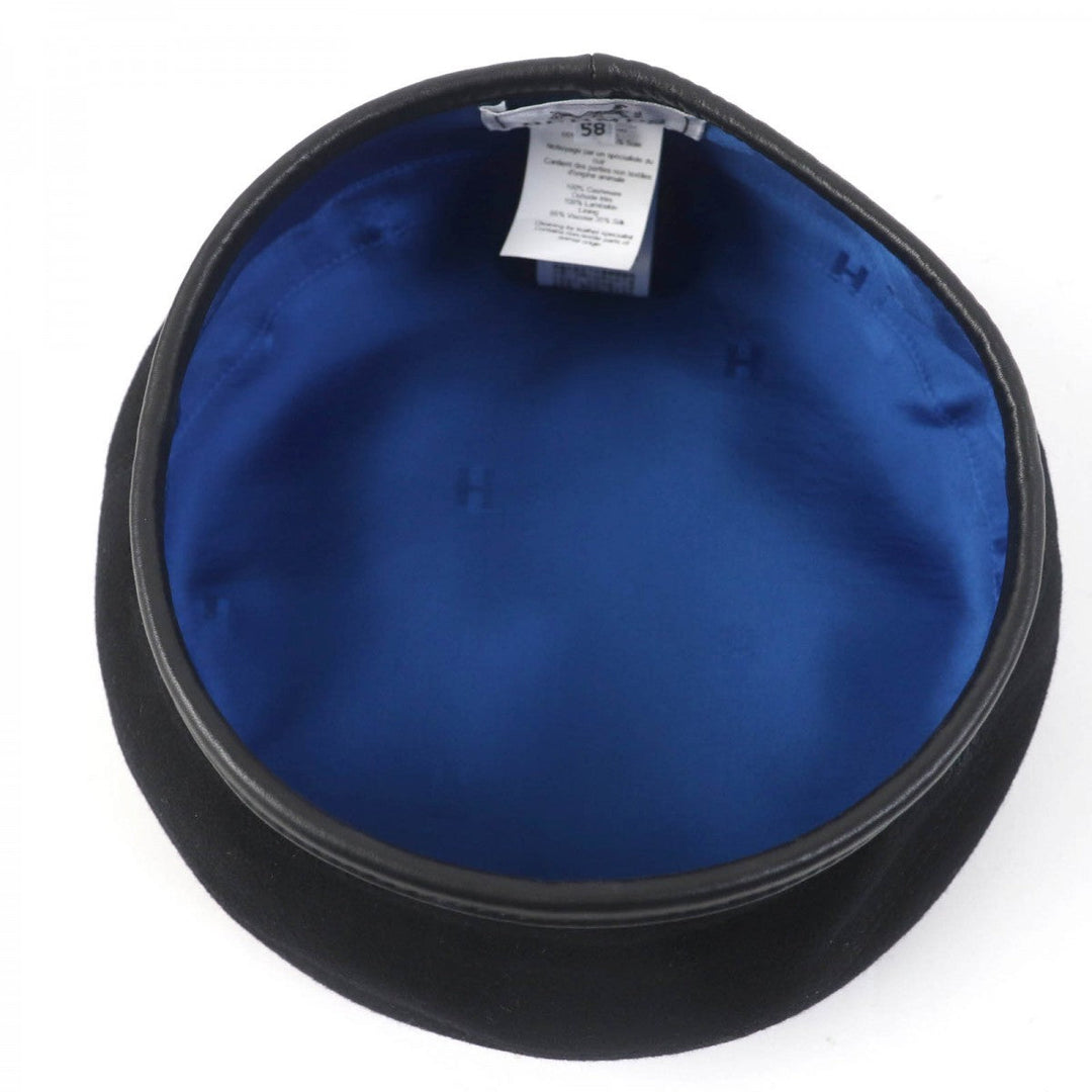 HERMES beret Main: 100% cashmere, Part: Lamb leather, Lining: 65% rayon, Lining: 35% silk black Women 58 Used Authentic