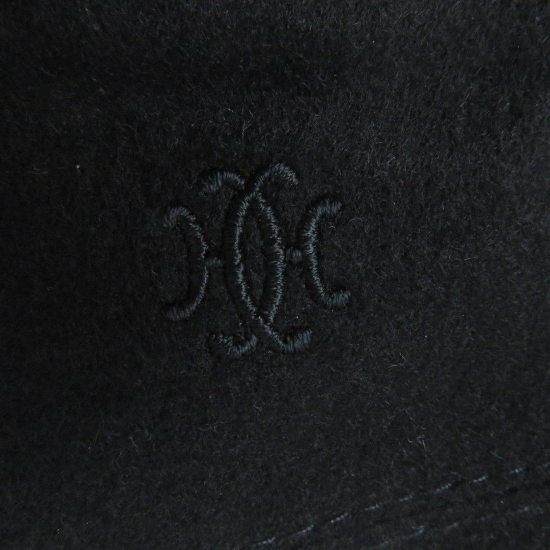 HERMES beret Main: 100% cashmere, Part: Lamb leather, Lining: 65% rayon, Lining: 35% silk black Women 58 Used Authentic