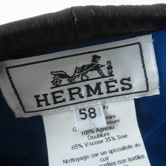 HERMES beret Main: 100% cashmere, Part: Lamb leather, Lining: 65% rayon, Lining: 35% silk black Women 58 Used Authentic