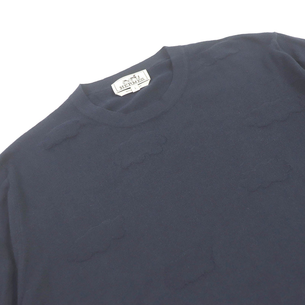 HERMES Short sleeve knit Main: 90% cotton, Main: 10% cashmere Navy mens L Used Authentic
