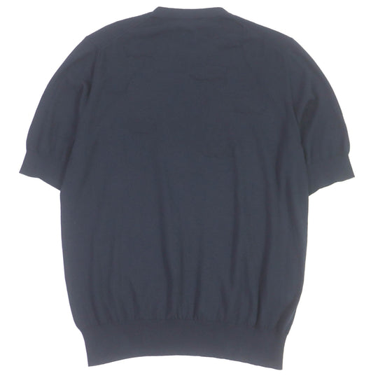 HERMES Short sleeve knit Main: 90% cotton, Main: 10% cashmere Navy mens L Used Authentic