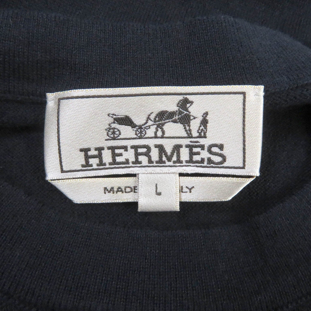 HERMES Short sleeve knit Main: 90% cotton, Main: 10% cashmere Navy mens L Used Authentic