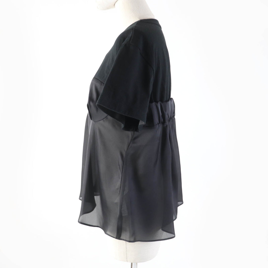 Sacai Cut 23-06563 Outer: 100% cotton, Part: 100% polyester black Cotton Jersey T-shirt Corset Detail Women 1 Used Authentic