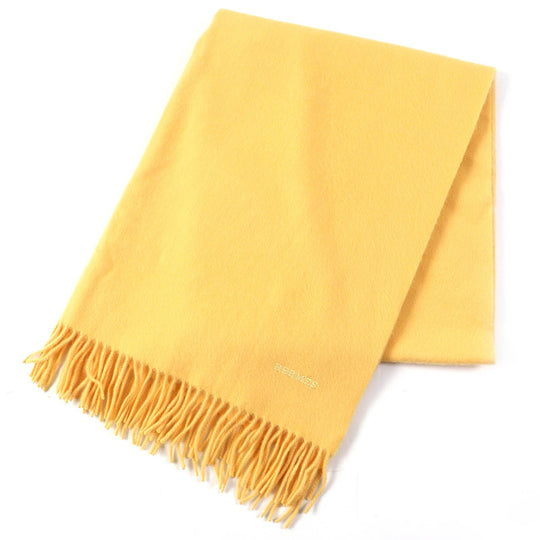 HERMES Stall Main: 100% cashmere yellow Women Used Authentic