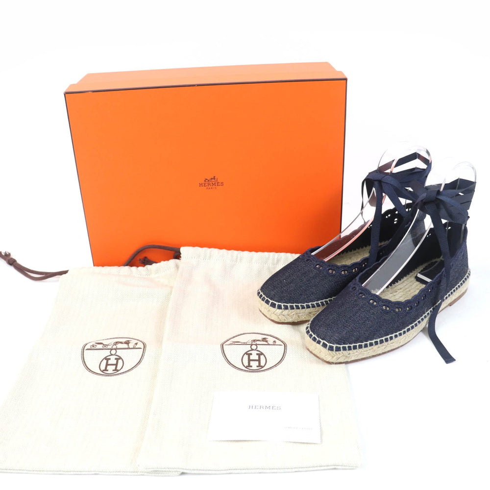 HERMES Slip-on 231140Z Main: Denim Indigo Women 37 Used Authentic