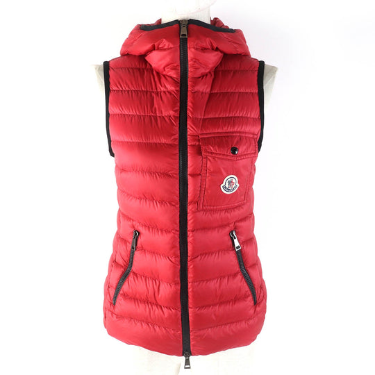 MONCLER Down vest Outer: 100% nylon, Lining: 100% nylon, Filling: 90% down, Filling: 10% feather, Hood lining: 100% nylon Red GLYCO Women Used Authentic
