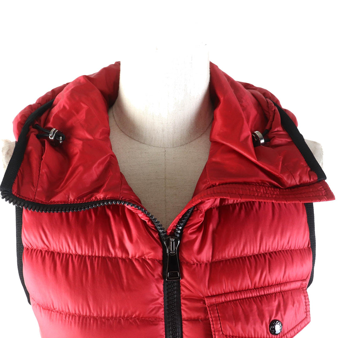 MONCLER Down vest Outer: 100% nylon, Lining: 100% nylon, Filling: 90% down, Filling: 10% feather, Hood lining: 100% nylon Red GLYCO Women Used Authentic