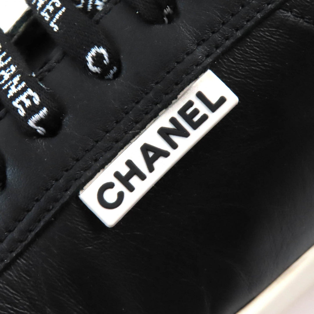 CHANEL sneakers G34085 Main: Leather Black White Women 39 Used Authentic