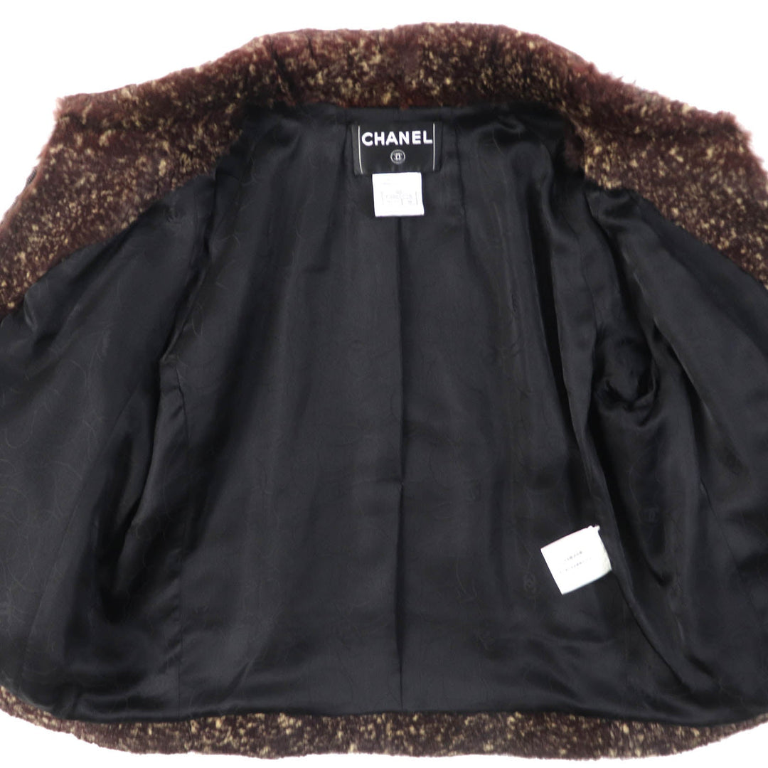 CHANEL Jacket P26806 Outer: 100% Lapin; Lining: 100% Silk Dark brown type Women 44 Used Authentic
