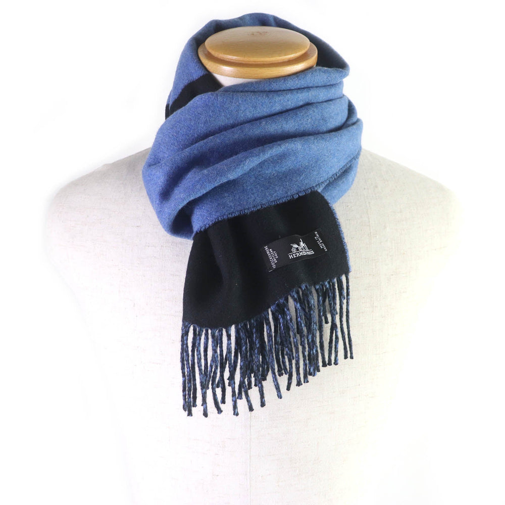 HERMES Scarf Main: 100% cashmere blue-black mens Used Authentic