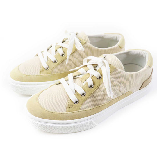 HERMES sneakers 222189Z Suede Leather, Rubber, Corduroy Beige white DEEP Women 38 1/2 Used Authentic