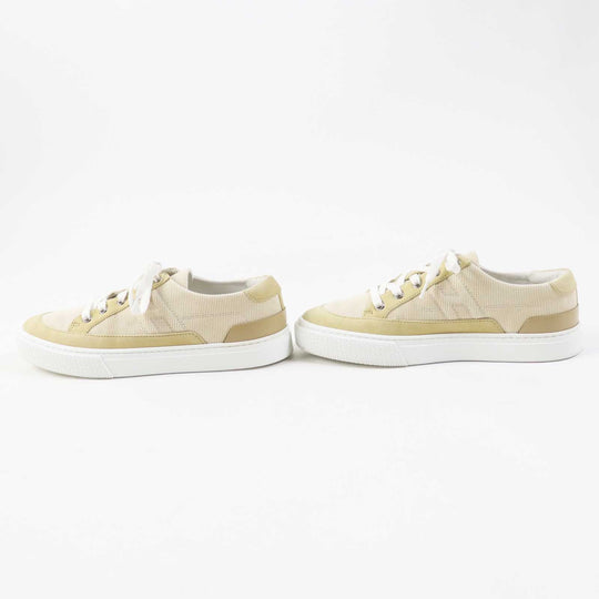 HERMES sneakers 222189Z Suede Leather, Rubber, Corduroy Beige white DEEP Women 38 1/2 Used Authentic