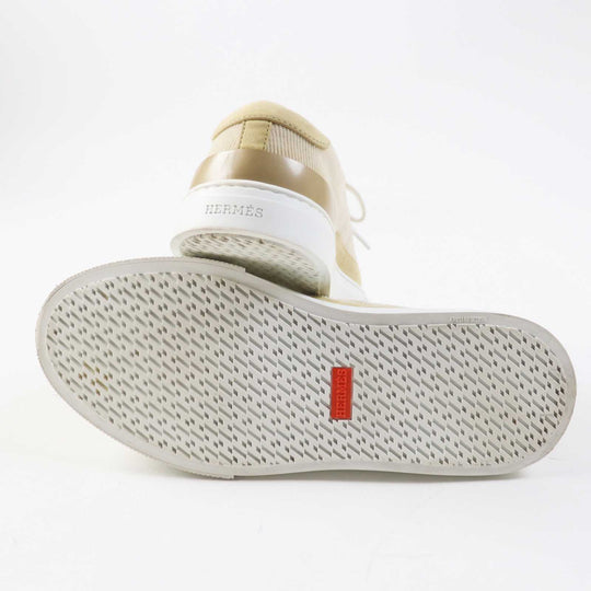 HERMES sneakers 222189Z Suede Leather, Rubber, Corduroy Beige white DEEP Women 38 1/2 Used Authentic