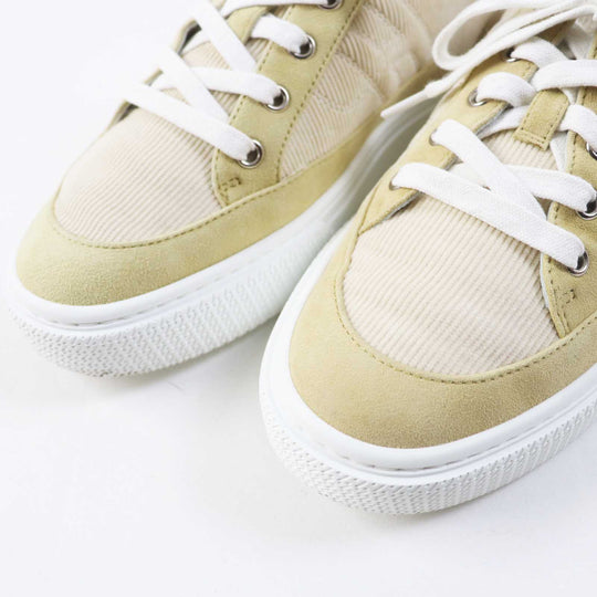 HERMES sneakers 222189Z Suede Leather, Rubber, Corduroy Beige white DEEP Women 38 1/2 Used Authentic