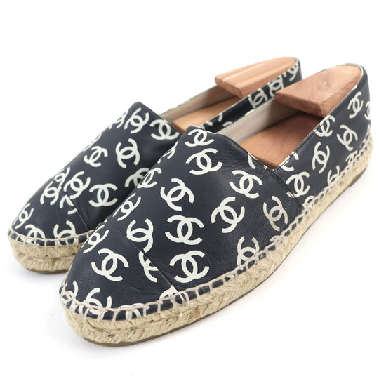 CHANEL Slip-on G29762 Main: Leather, Part: Jute Black White Natural Women 39 Used Authentic