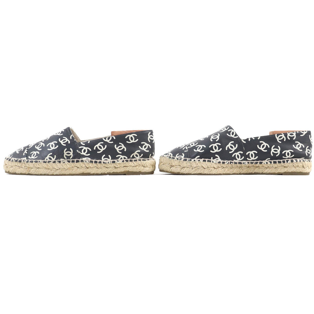 CHANEL Slip-on G29762 Main: Leather, Part: Jute Black White Natural Women 39 Used Authentic