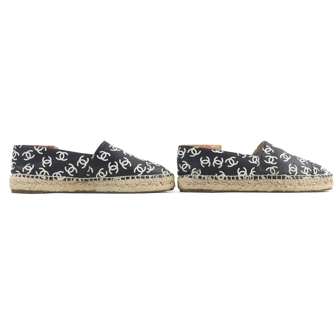 CHANEL Slip-on G29762 Main: Leather, Part: Jute Black White Natural Women 39 Used Authentic