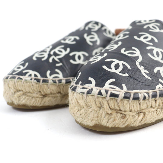 CHANEL Slip-on G29762 Main: Leather, Part: Jute Black White Natural Women 39 Used Authentic
