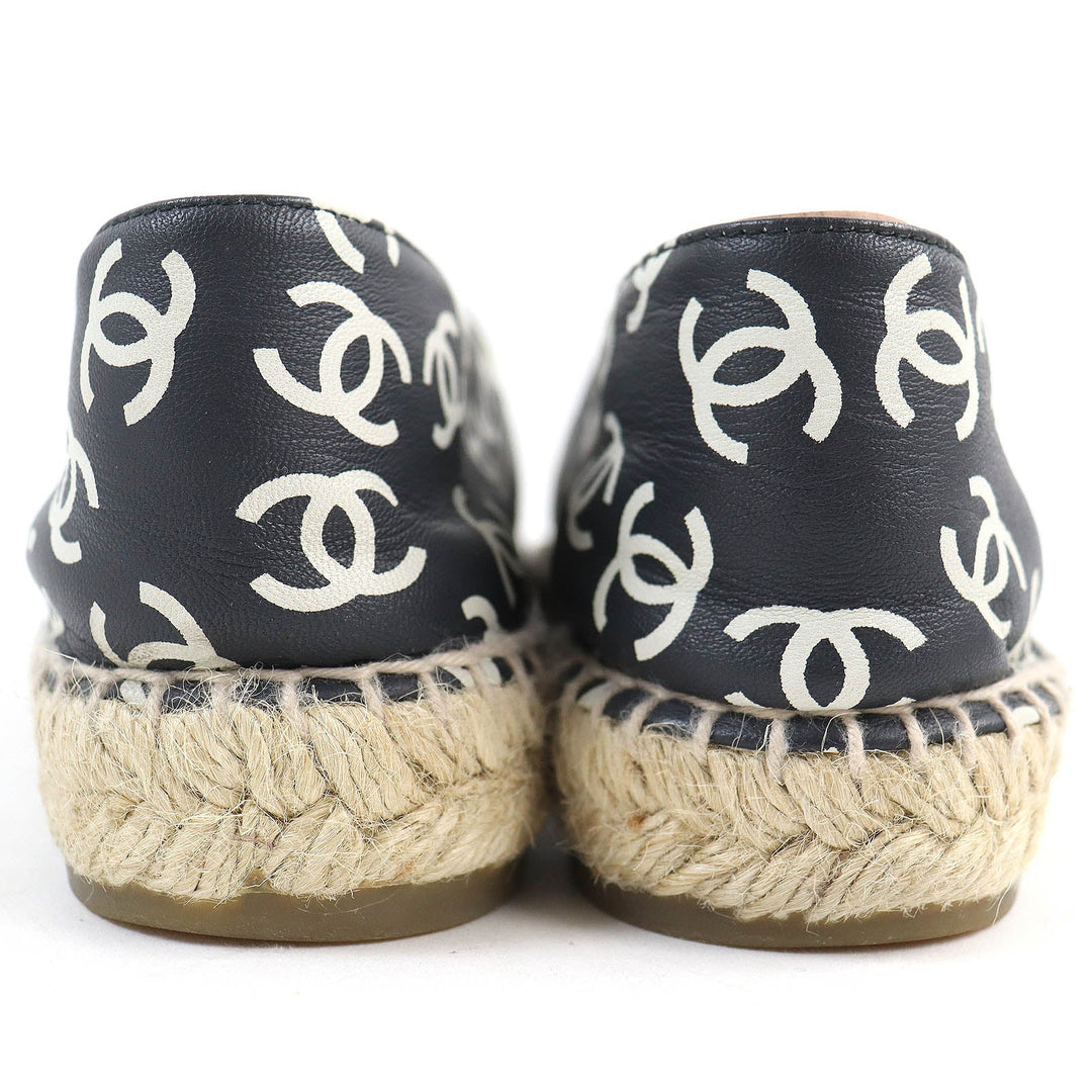 CHANEL Slip-on G29762 Main: Leather, Part: Jute Black White Natural Women 39 Used Authentic
