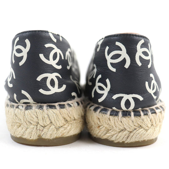CHANEL Slip-on G29762 Main: Leather, Part: Jute Black White Natural Women 39 Used Authentic