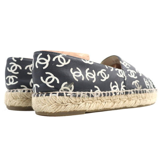 CHANEL Slip-on G29762 Main: Leather, Part: Jute Black White Natural Women 39 Used Authentic