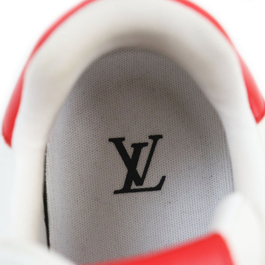 LOUIS VUITTON Low cut sneakers Main: Leather White red LV trainer line mens 8 1/2 Used Authentic