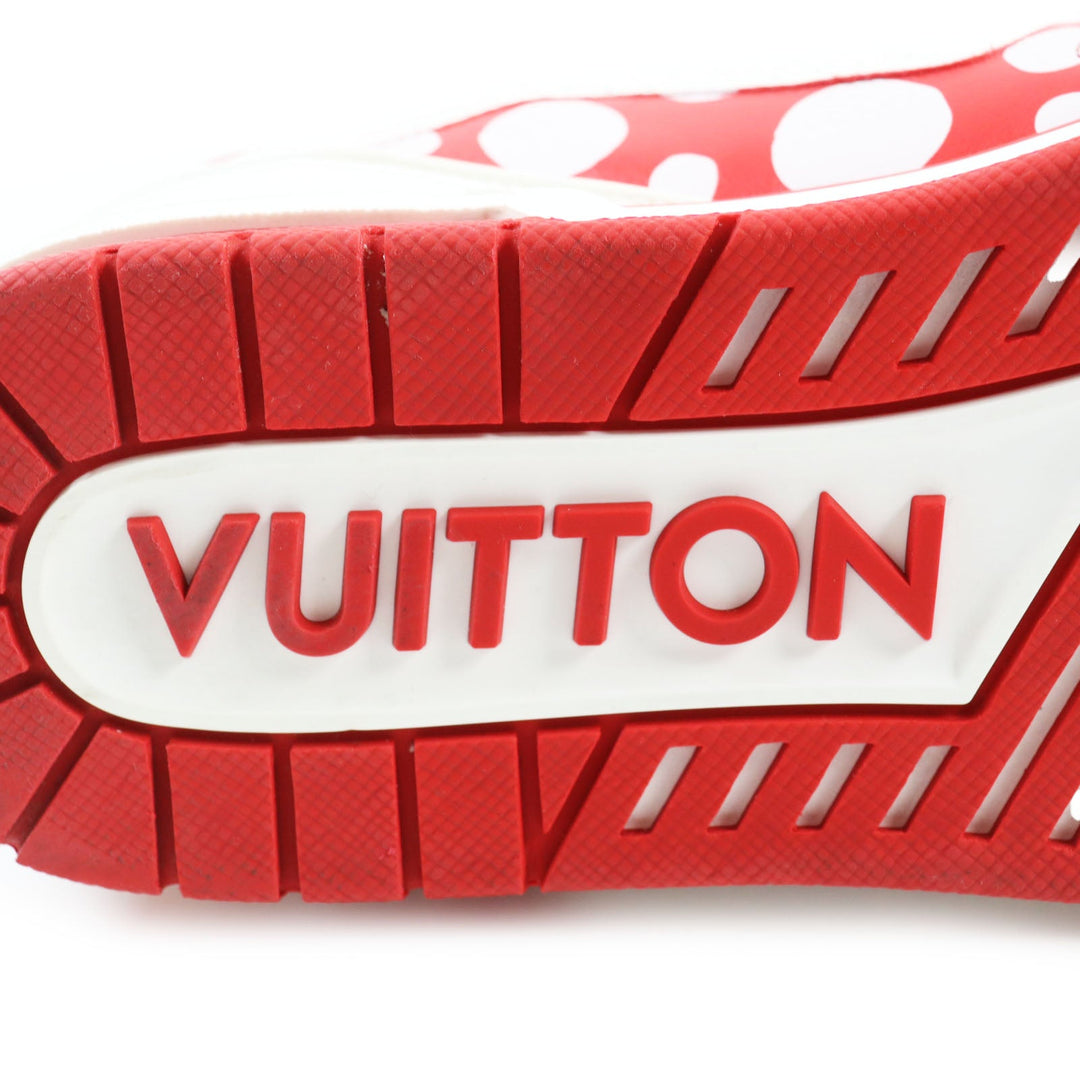 LOUIS VUITTON Low cut sneakers Main: Leather White red LV trainer line mens 8 1/2 Used Authentic