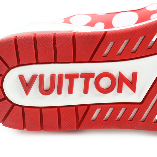 LOUIS VUITTON Low cut sneakers Main: Leather White red LV trainer line mens 8 1/2 Used Authentic