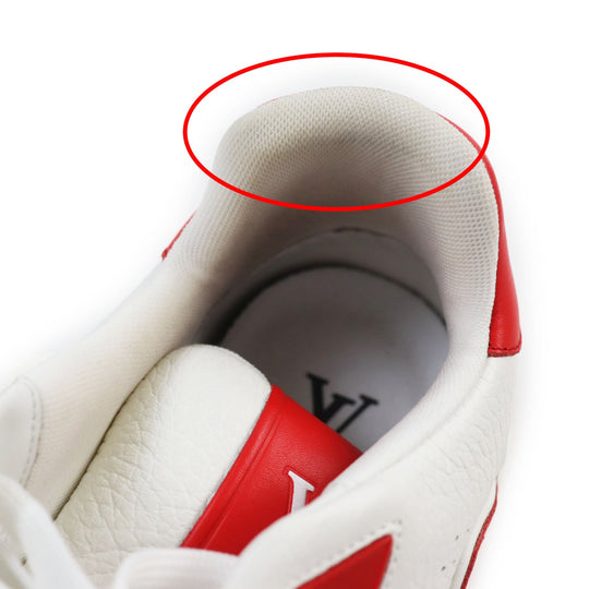 LOUIS VUITTON Low cut sneakers Main: Leather White red LV trainer line mens 8 1/2 Used Authentic