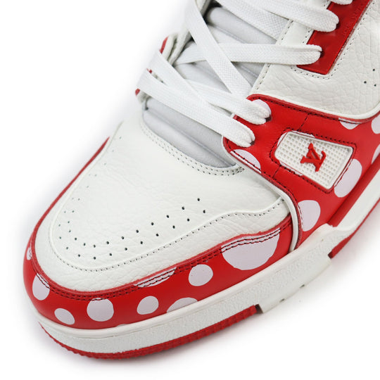LOUIS VUITTON Low cut sneakers Main: Leather White red LV trainer line mens 8 1/2 Used Authentic