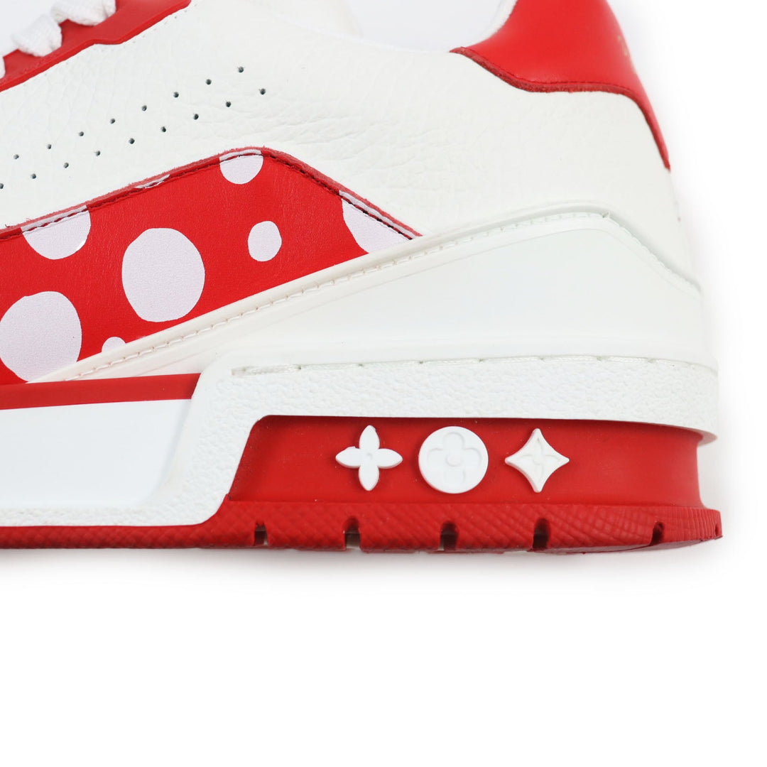 LOUIS VUITTON Low cut sneakers Main: Leather White red LV trainer line mens 8 1/2 Used Authentic