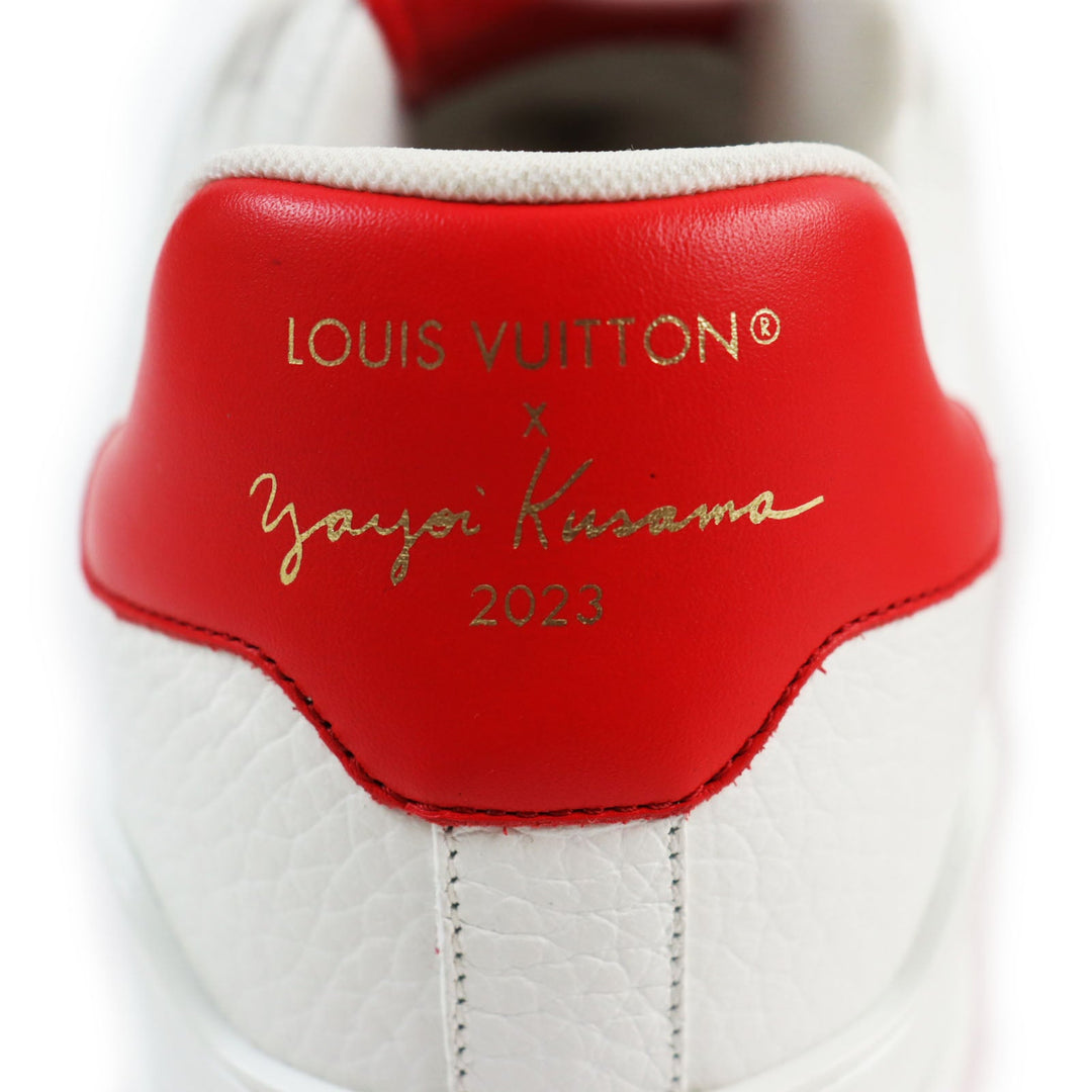 LOUIS VUITTON Low cut sneakers Main: Leather White red LV trainer line mens 8 1/2 Used Authentic