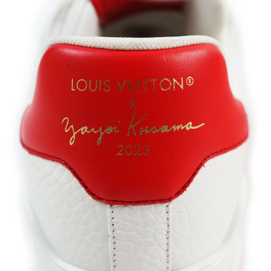 LOUIS VUITTON Low cut sneakers Main: Leather White red LV trainer line mens 8 1/2 Used Authentic