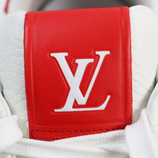 LOUIS VUITTON Low cut sneakers Main: Leather White red LV trainer line mens 8 1/2 Used Authentic