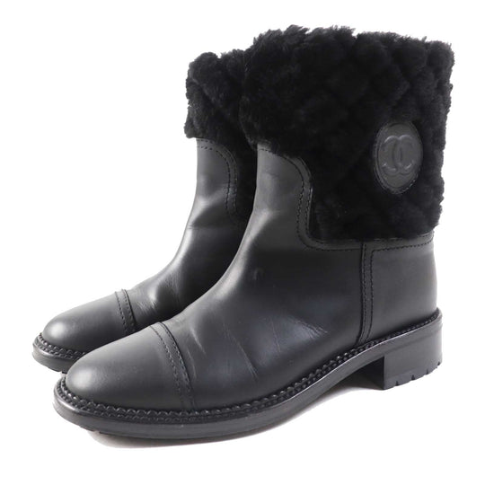 CHANEL short boots G30231 Main: Leather, Part: Mouton black Matrasse Women 37 Used Authentic