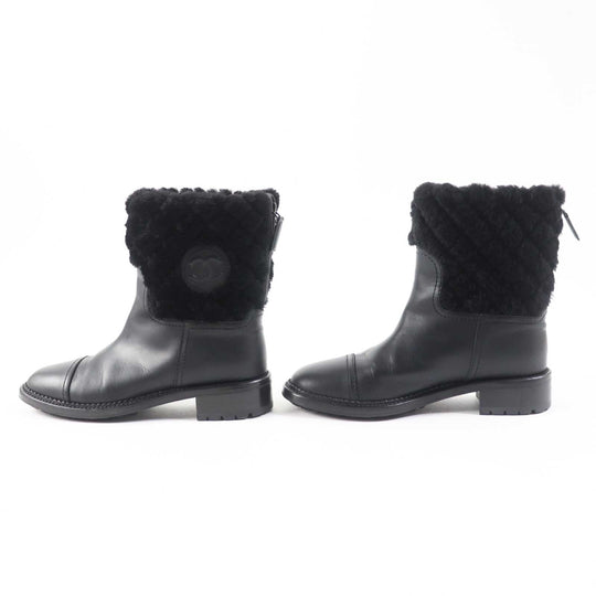 CHANEL short boots G30231 Main: Leather, Part: Mouton black Matrasse Women 37 Used Authentic
