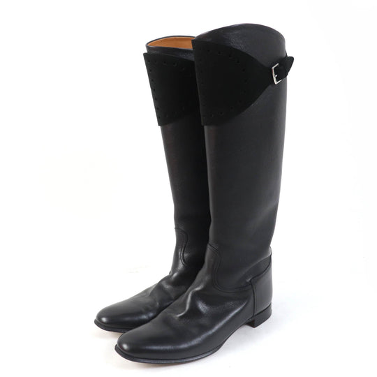 HERMES Knee-high boots Main: Leather black Women 37 Used Authentic