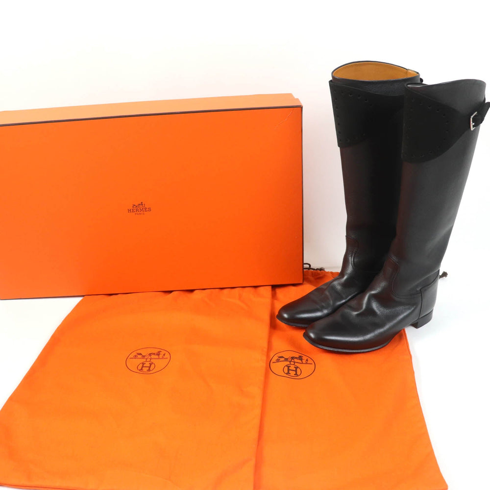 HERMES Knee-high boots Main: Leather black Women 37 Used Authentic