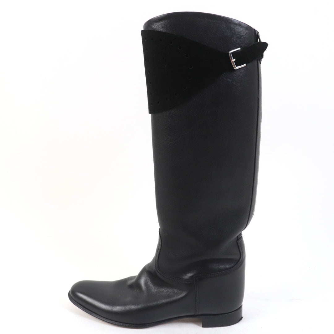 HERMES Knee-high boots Main: Leather black Women 37 Used Authentic