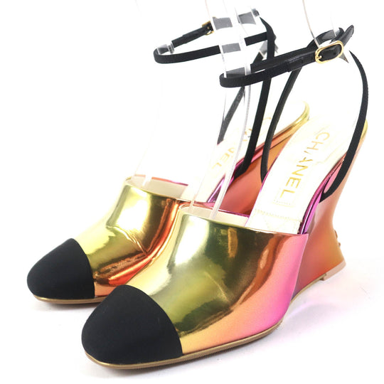 CHANEL pumps 24C G45434 Laminated calfskin x grosgrain Pink Gold Gradient Women 37 Used Authentic